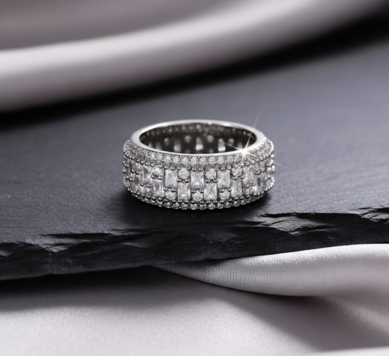 Double Row Baguette - 925 Sterling Silver Ring