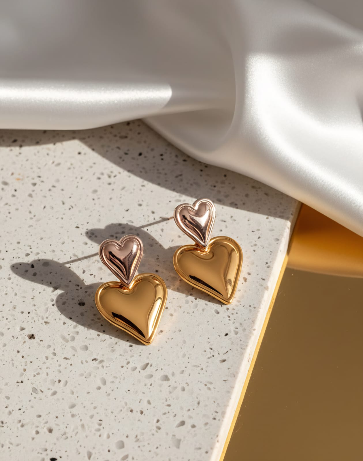 Dual Heart Drops - 925 Silver & 18K Gold
