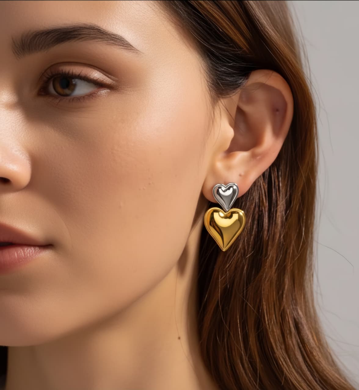 Dual Heart Drops - 925 Silver & 18K Gold